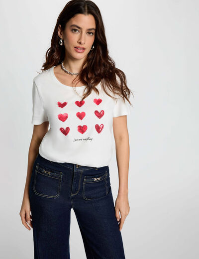 T-shirt col v manches courtes blanc femme
