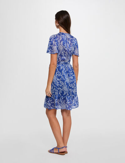 Robe courte col v multicolore femme