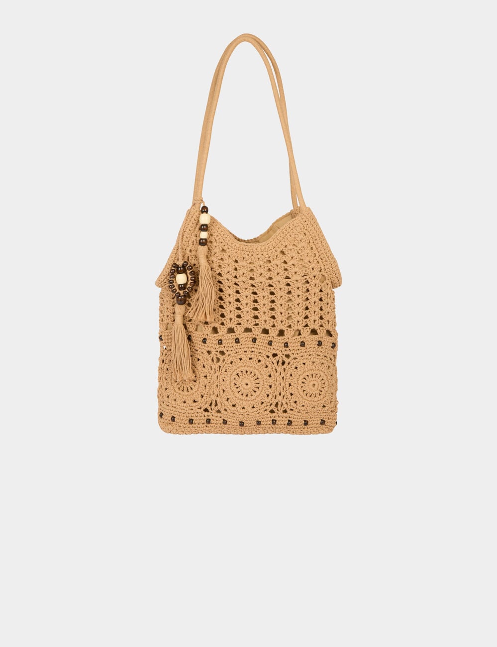 Sac crochet dentelle camel femme