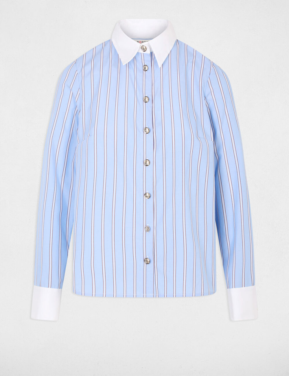Chemise ray&eacute;e col contrastant bleu ciel femme
