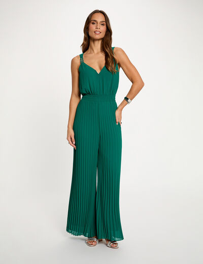 Combinaison jambes pliss&eacute;es vert femme