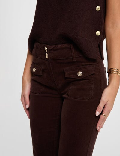 Pantalon ajust&eacute; velours marron fonc&eacute; femme