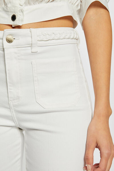 Pantalon bootcut avec détails tressés ecru femme