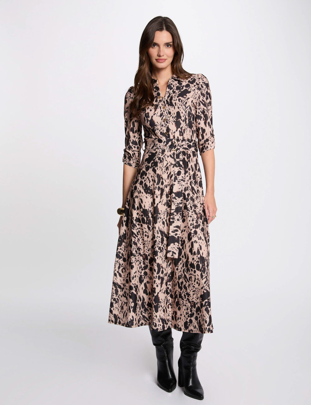 Robe midi droite imprim&eacute;e multicolore femme