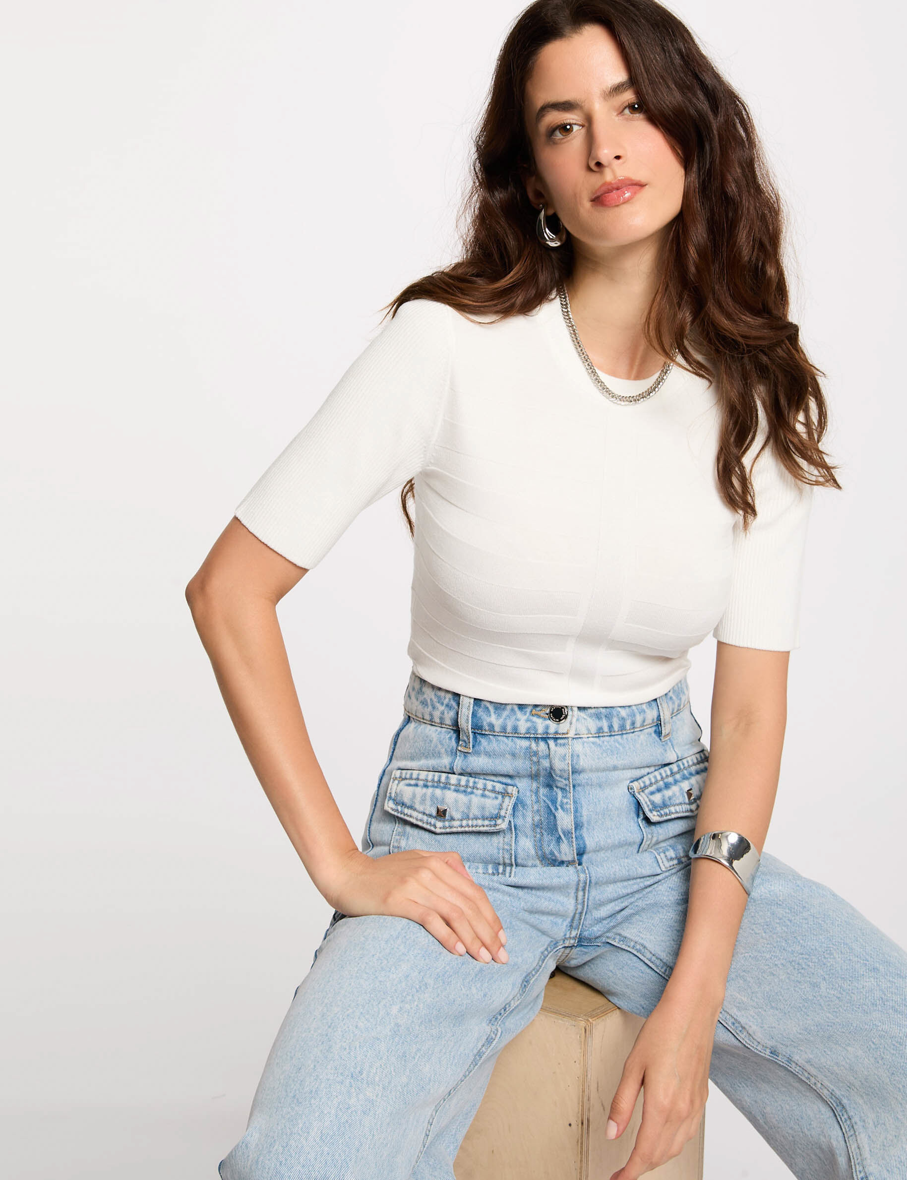 Pull col rond manches courtes - Morgan - Modalova