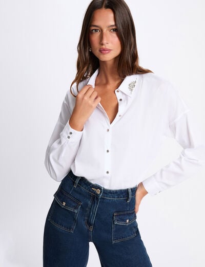 Chemise oversize strass blanc femme