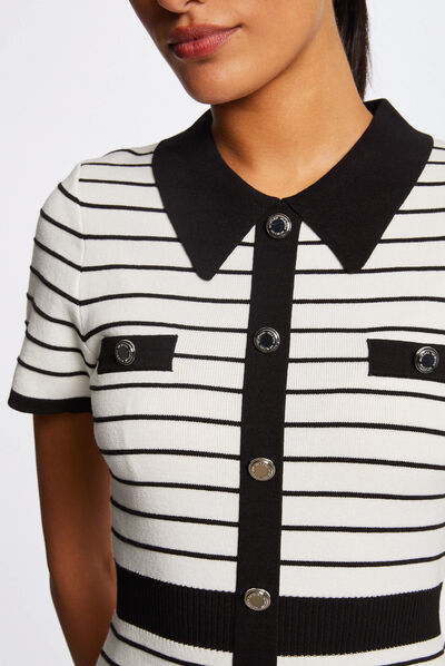 Robe pull ajustée à rayures ecru femme