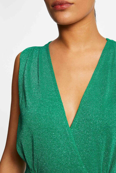 Combinaison jambes larges plissées vert moyen femme