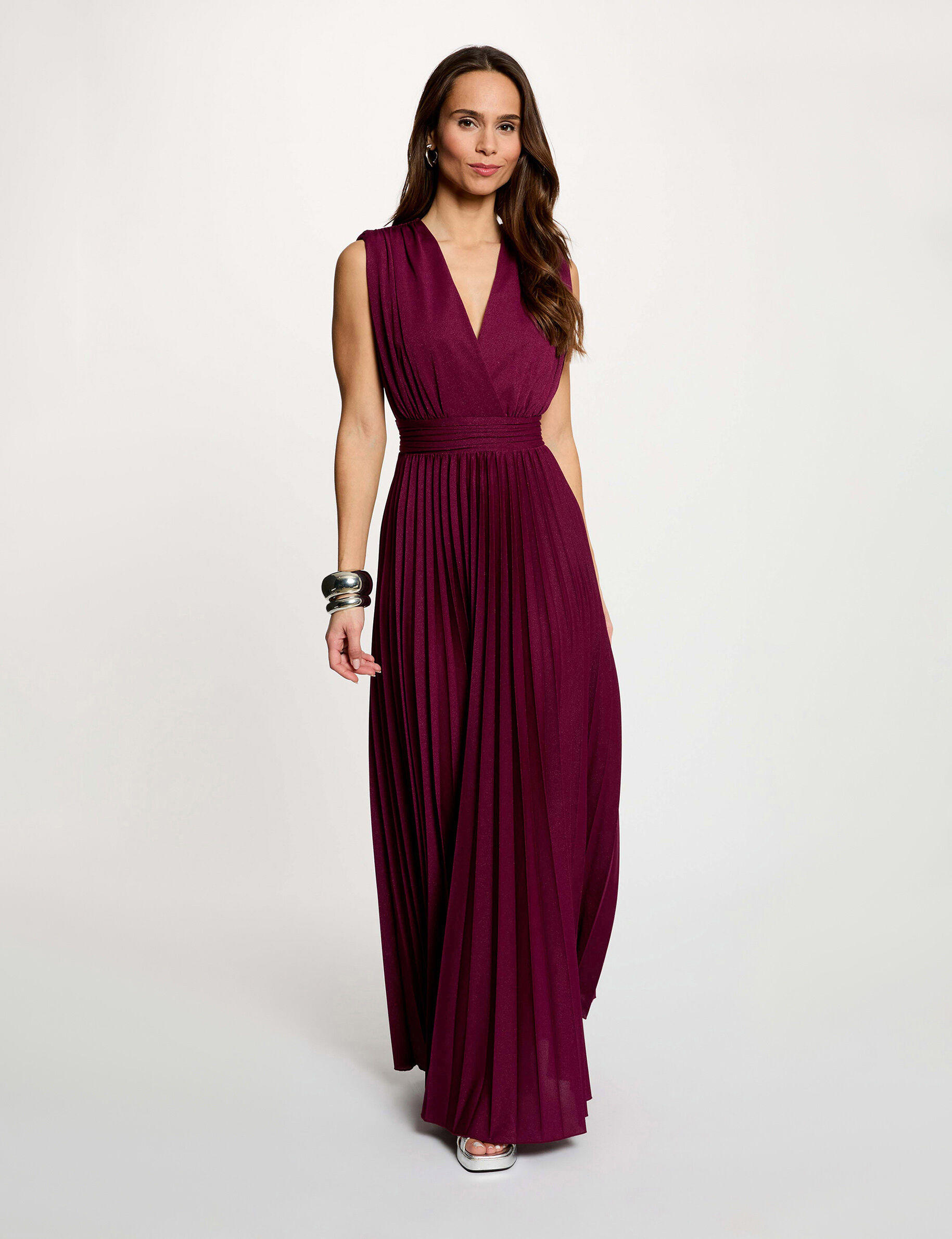 Robe longue droite plissée femme - vue 1