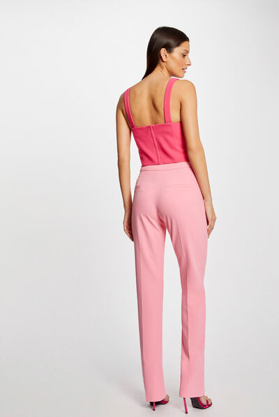 Pantalon tailleur ajusté fendu rose clair femme