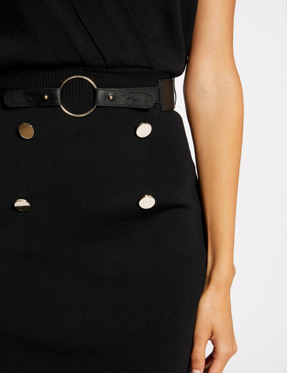 Robe pull ajustée ceinturée noir femme