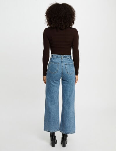 Pull col roul&eacute; cintr&eacute; marron fonc&eacute; femme