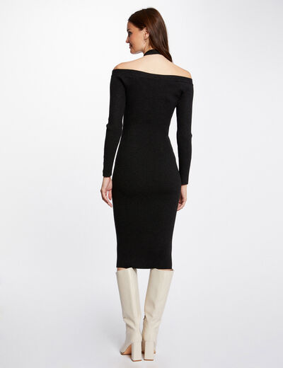 Robe pull ajustée col bardot gris anthracite femme