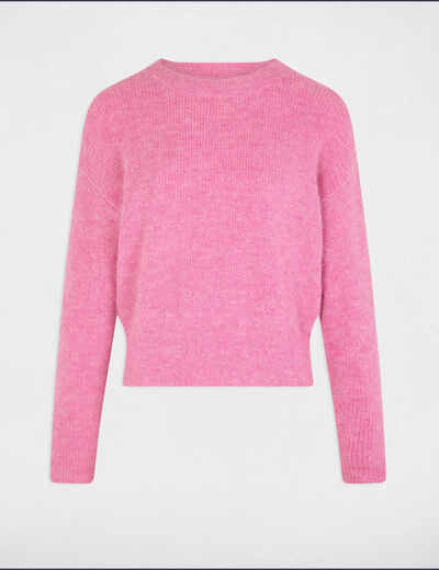 Pull col rond manches longues rose femme