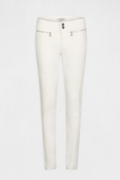 Pantalon slim taille basse ecru femme
