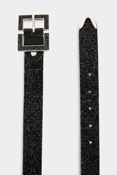 Ceinture avec strass noir femme