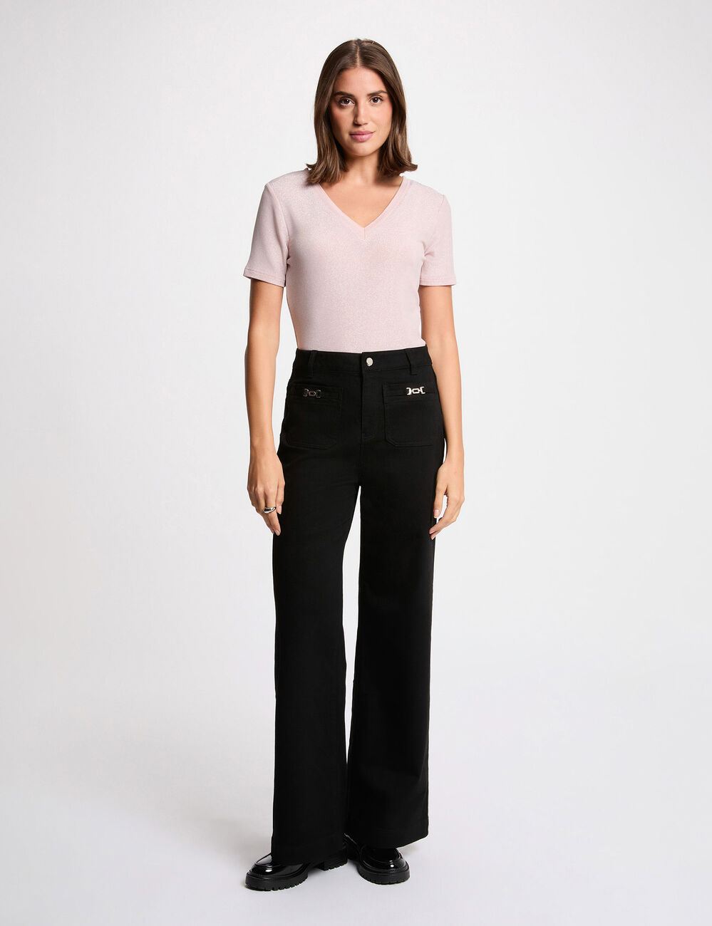 Jean large taille haute noir femme