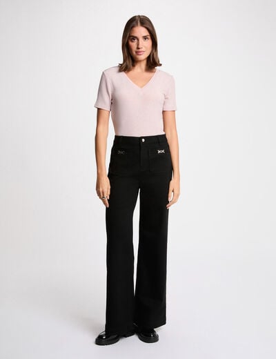 Jean large taille haute noir femme