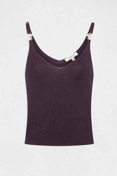 Pull débardeur bretelles fines prune femme