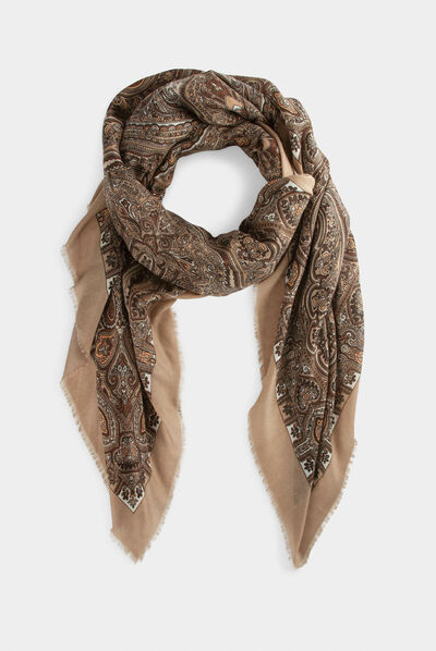 Foulard imprimé cachemire marron femme