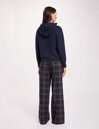 Pull &agrave; capuche bleu marine femme