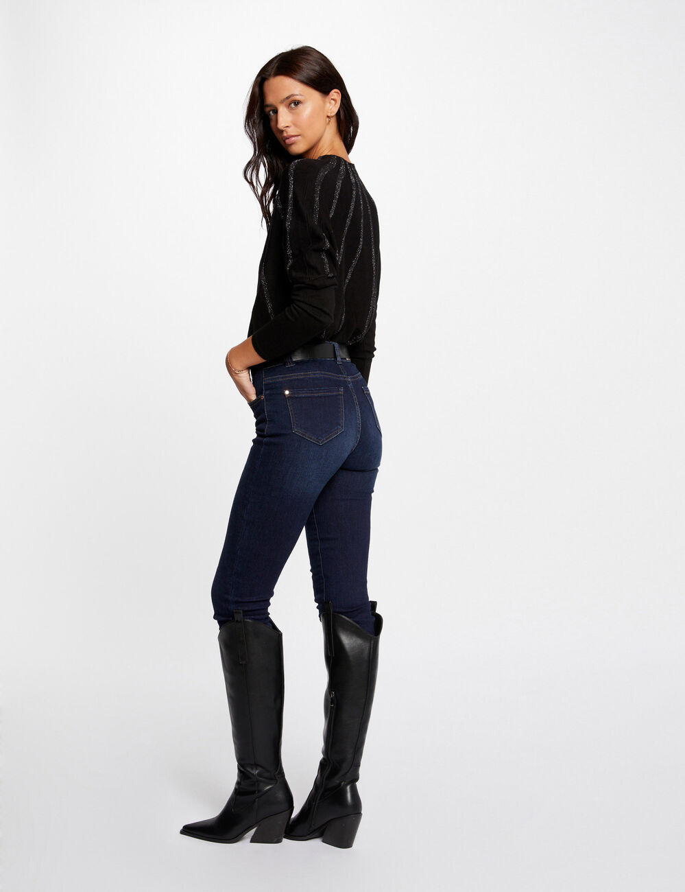 Pull manches longues &agrave; col montant noir femme