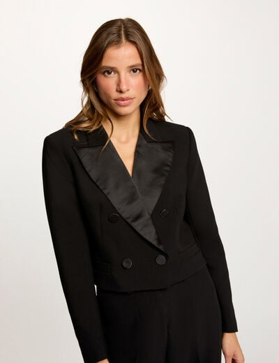 Veste courte cache-coeur noir femme
