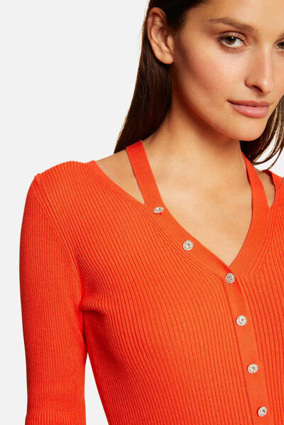 Pull manches longues avec boutons orange femme