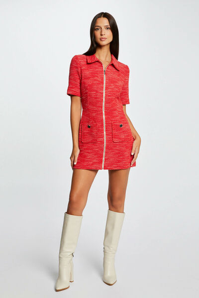 Robe cintrée zippée manches courtes multico femme