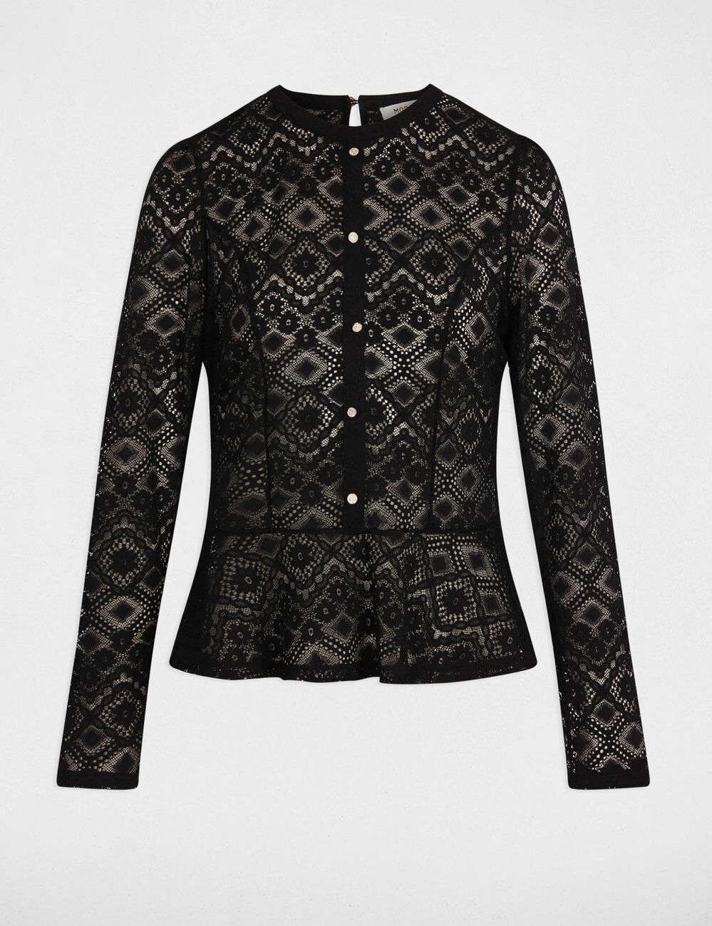 T-shirt dentelle cintr&eacute; noir femme