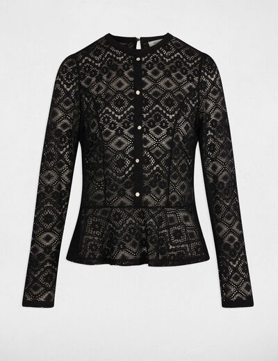T-shirt dentelle cintr&eacute; noir femme