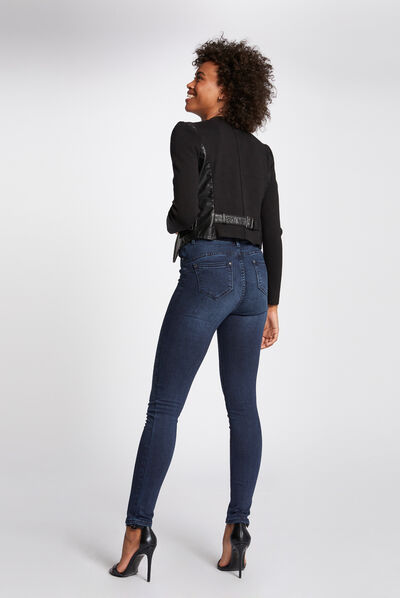 Jean slim effet délavé marine femme