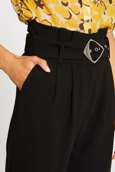 Pantalon paperbag 7/8ème noir femme