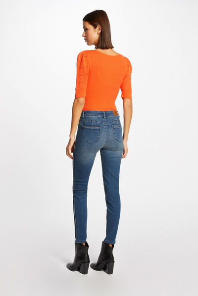 Jeans slim 7/8ème avec bandes jean stone femme