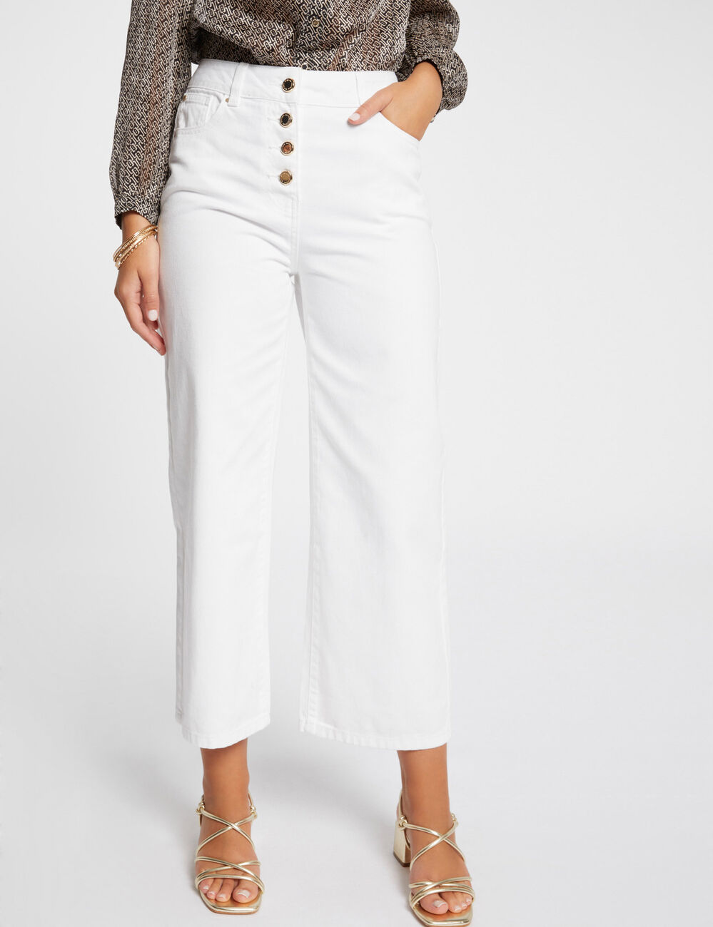 Jeans droit 7/8&egrave;me ecru femme