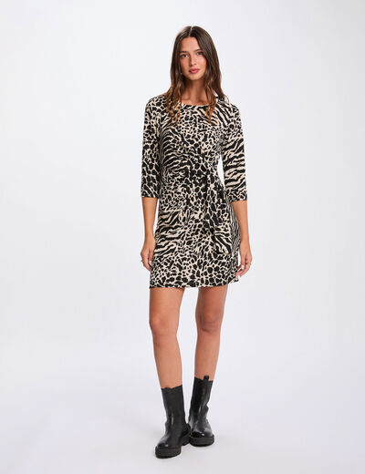 Robe ajust&eacute;e manches longues multicolore femme