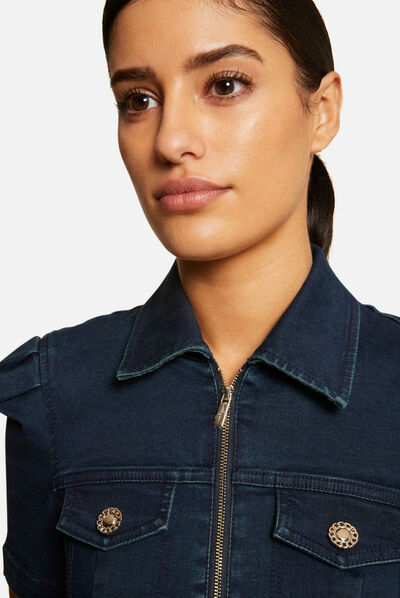 Robe droite zippée ceinturée en jean jean brut femme