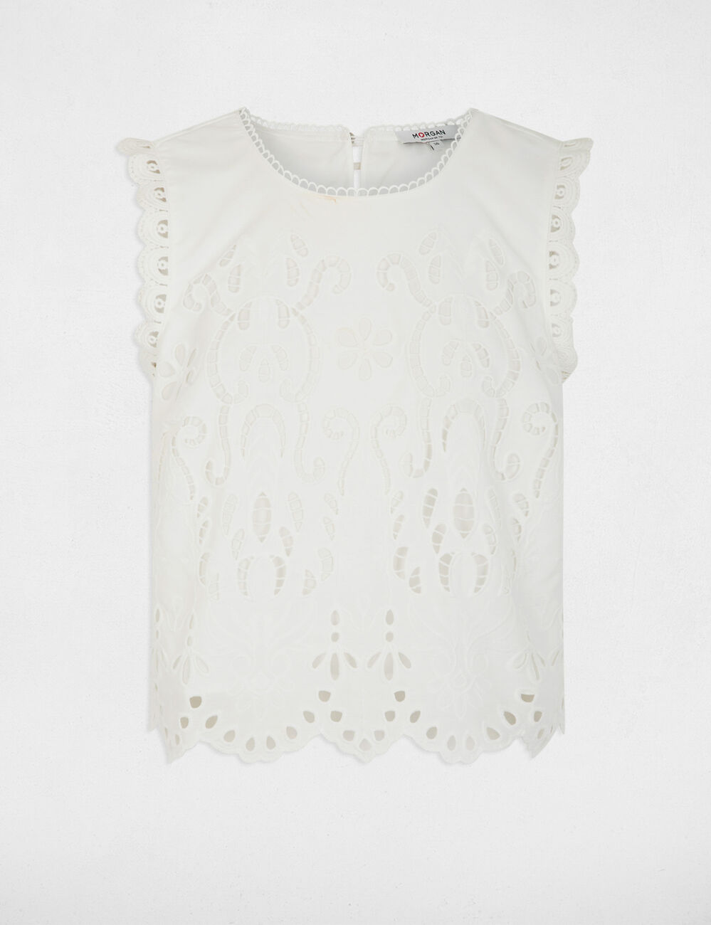 Top dentelle sans manches blanc femme