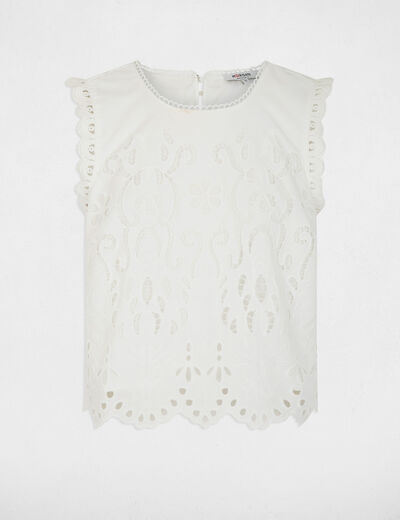 Top dentelle sans manches blanc femme