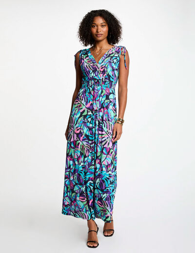 Robe longue droite imprimée multicolore femme