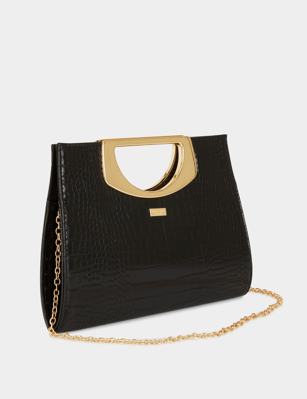 Sac pochette aspect croco noir femme