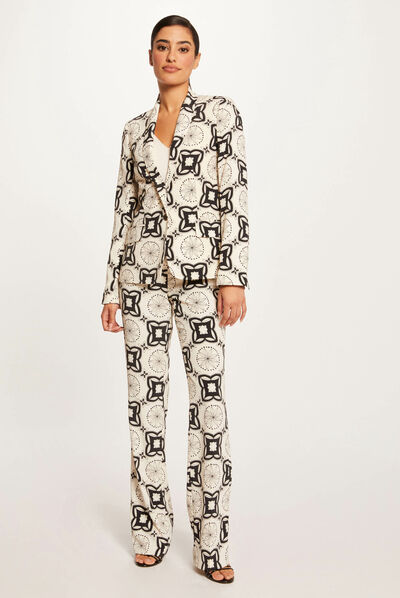 Veste tailleur droite imprimée ecru femme