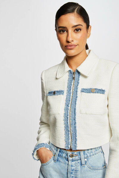 Veste droite zippée ecru femme