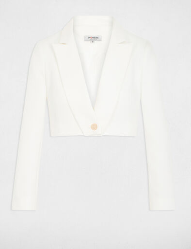 Veste courte droite col cranté à revers ivoire femme