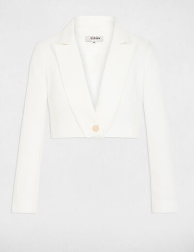 Veste courte droite col cranté à revers ivoire femme