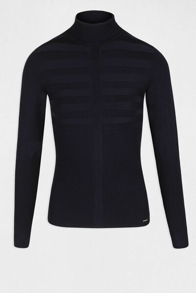 Pull manches longues col roulé marine femme
