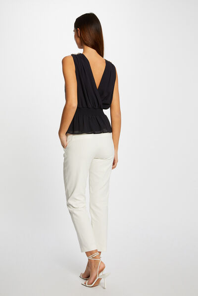 Blouse sans manches détails chaînes marine femme