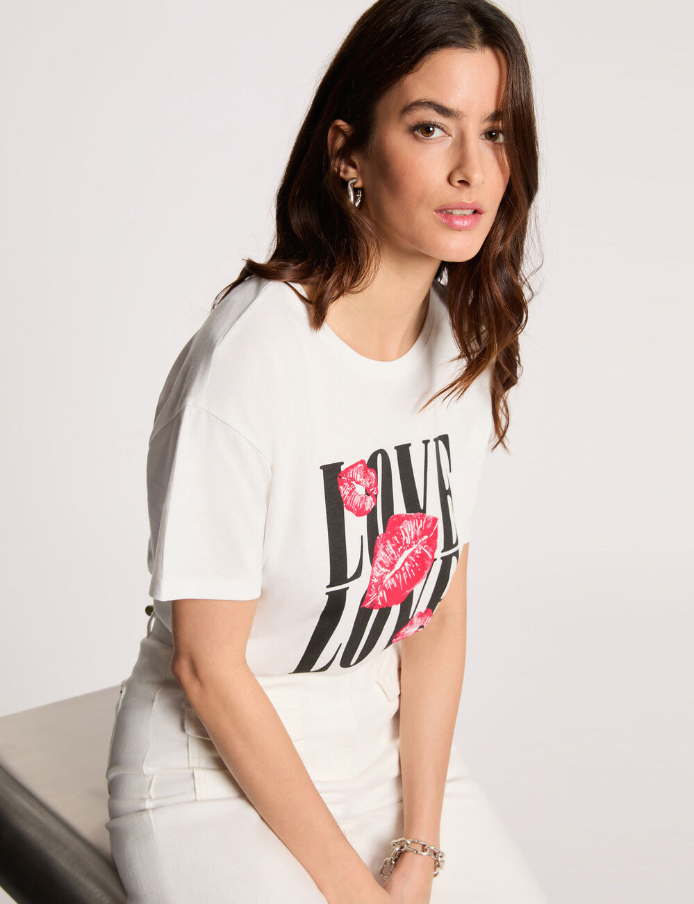 T-shirt droit col rond blanc femme
