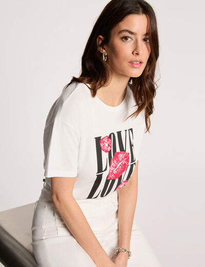 T-shirt droit col rond blanc femme