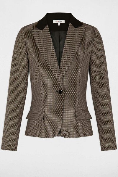 Veste cintrée imprimé géométrique noir femme
